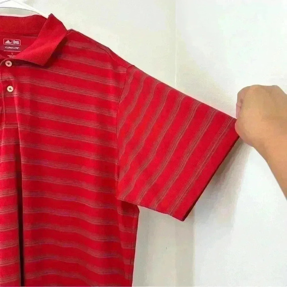 Adidas Climalite Golf Polo‎ Red Stripes Shirt Men’s Size Large Sports Athletic - Picture 7 of 9